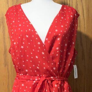 size 16 red with white stars faux wrap sleeveless dress NWT